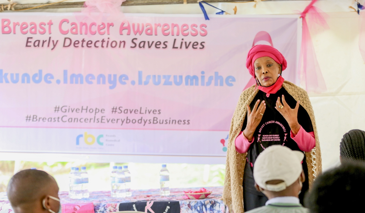 Philippa Kibugu founder of Breast Cancer initiative East Africa speaks on breast self examination during an awareness campaign in Kigali. File