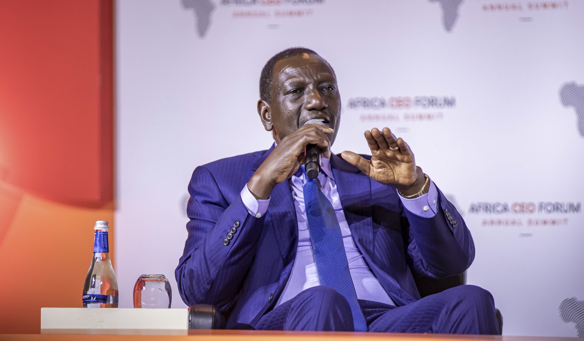 President William Ruto during the interview on the sidelines of Africa CEO Forum  in Kigali, on Friday, May 17. Ruto said that the M23 rebellion is a Congolese problem that needs a Congolese solution. Dan Gatsinzi