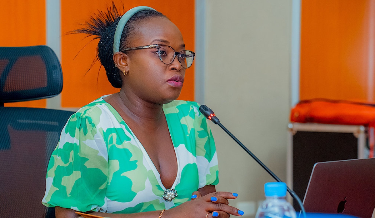 Joyeuse Uwingeneye, Director General of  Rwanda Public Procurement Authority (RPPA) addresses journalists during a press conference. Courtesy