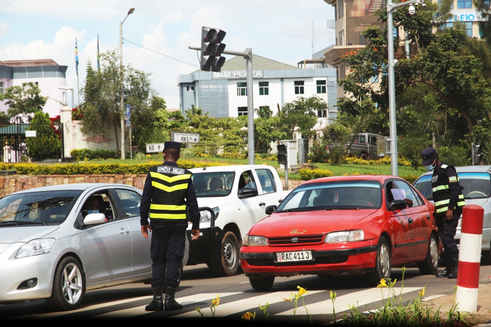 Rwanda National Police&#039;s Traffic and Road Safety Department officers inspect drivers at Gishushu. Craish Bahizi