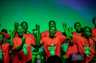 A group of singers during their performance during the campaign to raise awareness of menstrual hygiene, and curb stigma around it on Tuesday, May 21. Dan Gatsinzi