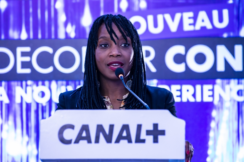 Sophie Tchatchoua, the Director General of CANAL+ Rwanda delivers remarks during the launch of  &#039;Décodeur Connecté&#039; on Friday, in Kigali  on Thursday, May 23. Emmanuel Dushimimana