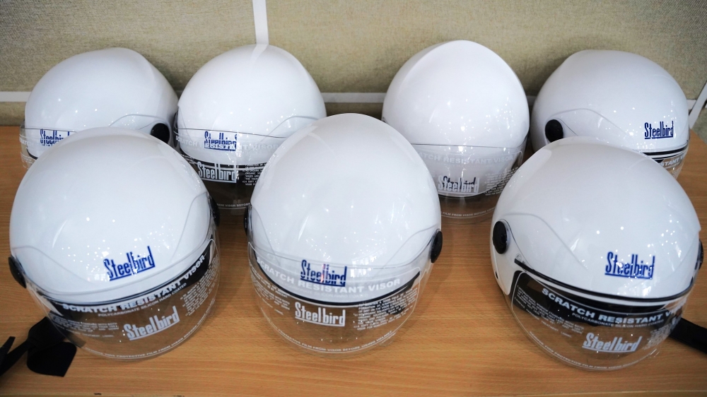 The new helmets with higher-quality safe that will be distributed to taxi moto riders in Kigali on Monday, May 27. Photos by Craish Bahizi