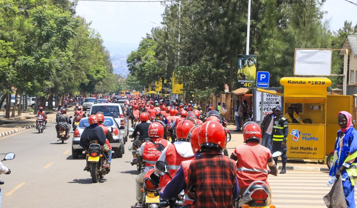 Taxi moto riders photographed at Nyamirambo after a meeting with officials in Kigali. File