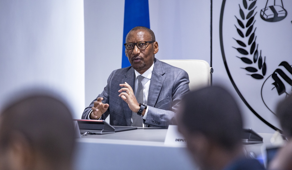 Central Bank Governor John Rwangombwa, addresses journalists in Kigali on Wednesday, May 29. Rwangombwa said that the Monetary Policy Committee has lowered the benchmark interest rate by 50 basis points to 7 per cent. Photo by Emmanuel Dushimimana