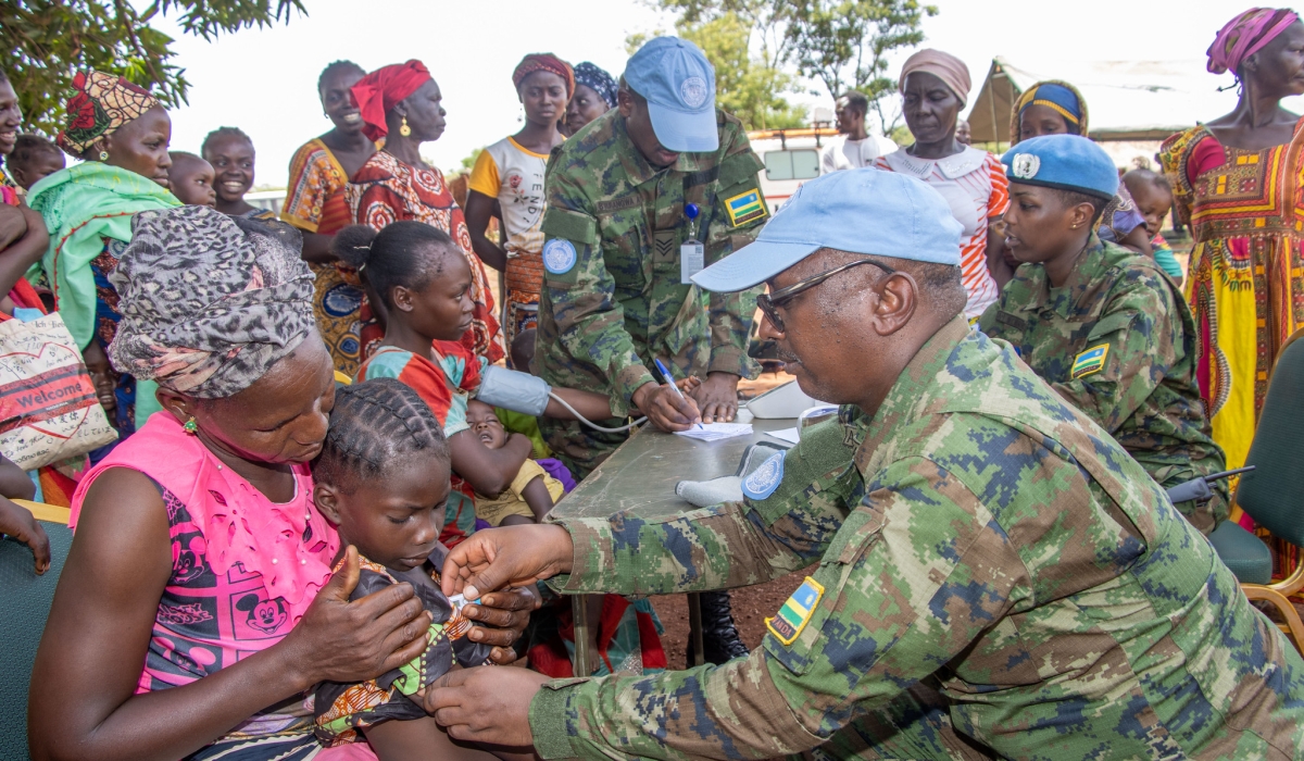 Rwandan peacekeepers conduct a free medical treatment exercise in Bria. The world marked the International Day of United Nations Peacekeepers, on Wednesday, May 29. Courtesy