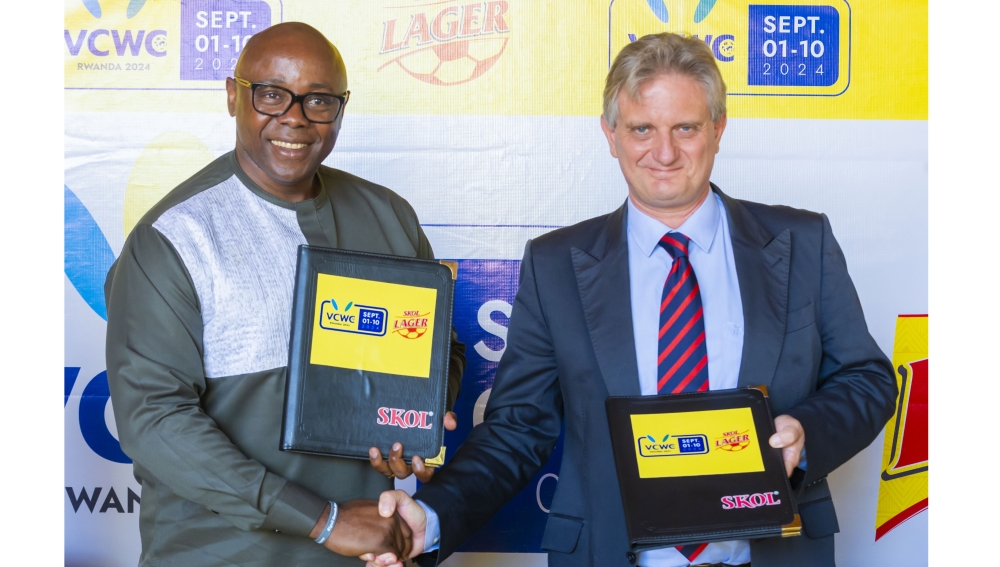Fred Siewe, Chairman of VCWC and Eric Gilson, General Manager of Skol Brewery during the signing ceremony in Kigali on Friday, May 30. Courtesy