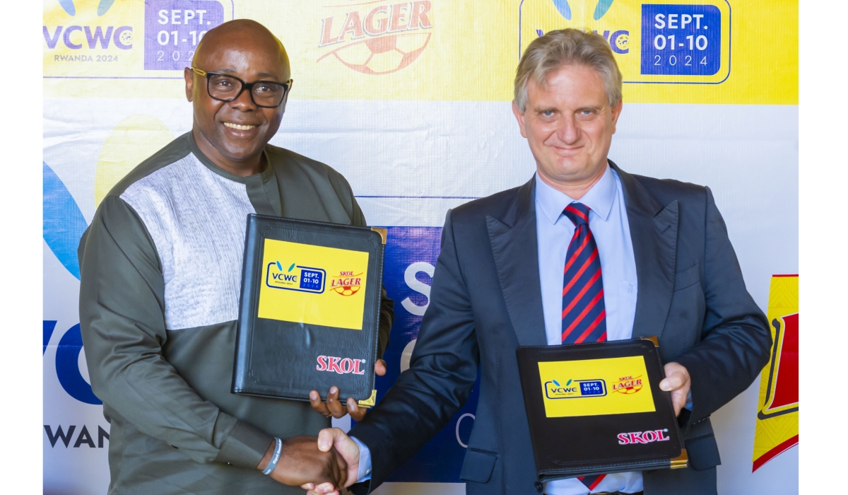 Fred Siewe, Chairman of VCWC and Eric Gilson, General Manager of Skol Brewery during the signing ceremony in Kigali on Friday, May 30. Courtesy