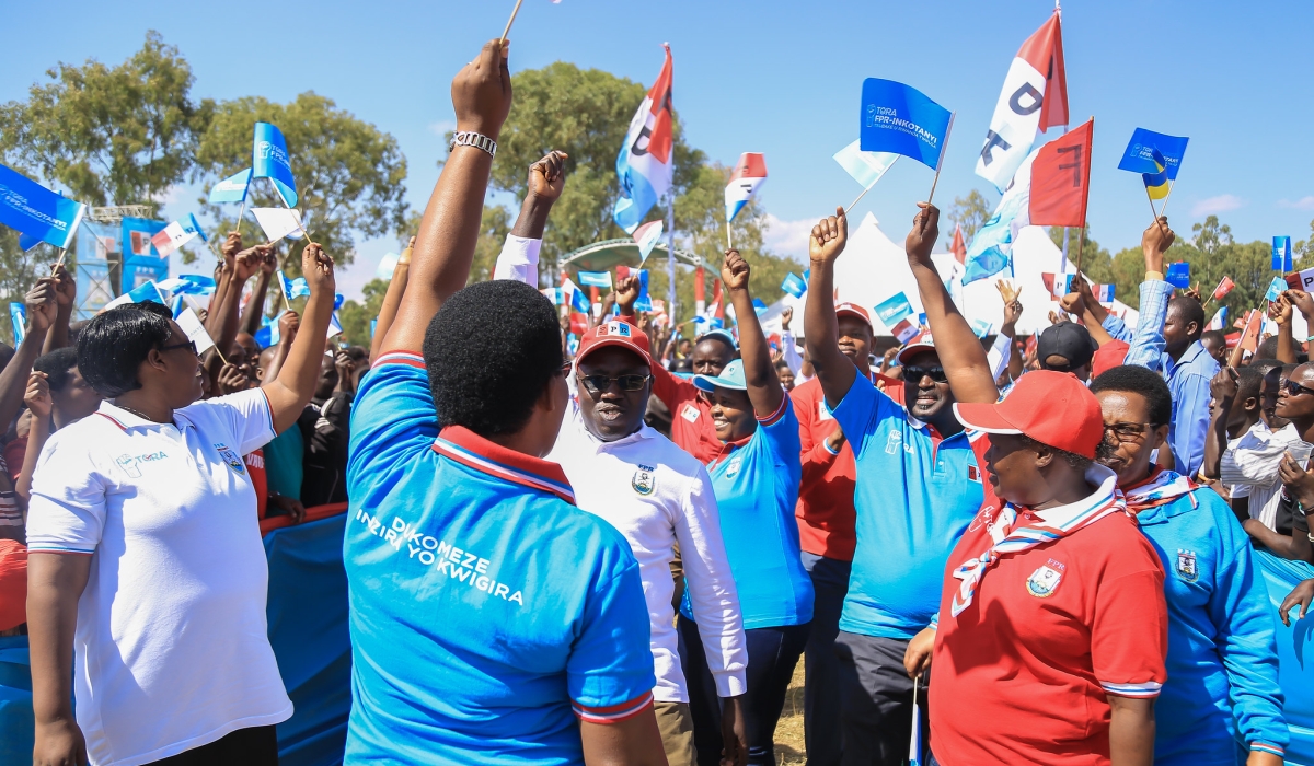 RPF Inkotanyi members during the campaign in Rulindo on August 13, 2018. Over 600 candidates submitted their candidatures ahead of the 2024  July elections.  Photo by Sam Ngenda