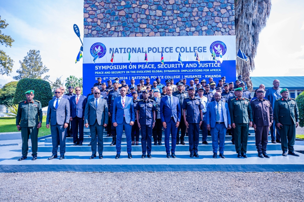 Delegates pose for a group photo at the annual Symposium on Peace, Security and Justice at the National Police College in Musanze, on Wednesday, June 5