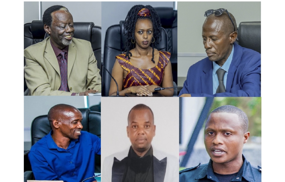 The six hopefuls who did not meet the requirements are: (L-R) Jean Mbanda, Diane Nshimyimana Rwigara, Fred Sekikubo Barafinda,  Herman Manirareba,Innocent Hakizimana  and Thomas Habimana.