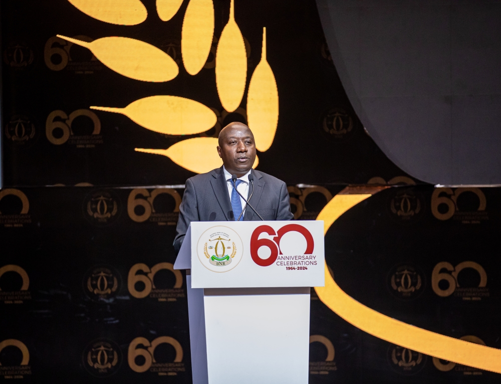 Prime Minister Edward Ngirente delivers his remarks during the NBR&#039;s 60th anniversary celebration in Kigali on June 7. Photos by Dan Gatsinzi