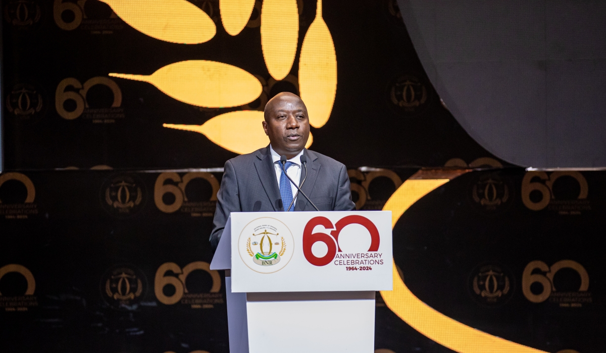 Prime Minister Edward Ngirente delivers his remarks during the NBR&#039;s 60th anniversary celebration in Kigali on June 7. Photos by Dan Gatsinzi