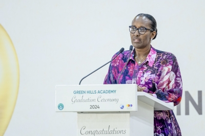 First Lady Jeannette Kagame addresses graduates during  the 2024 Indatwabigwi graduation ceremony of Green Hills Academy  on Saturday, June 8. Photos by Olivier Mugwiza