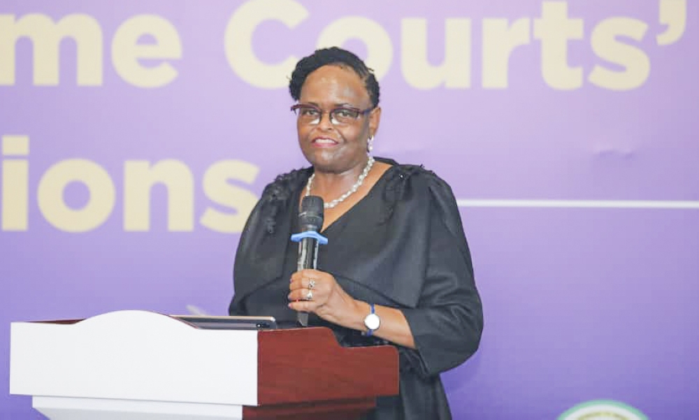 Kenya&#039;s Chief Justice Lady Justice Martha Koome delivers her remarks during the meeting in Kigali on June 10. Both delegations engaged in fruitful discussions on the role of our top judicial bodies in upholding justice, human rights and constitutional integrity. Courtesy