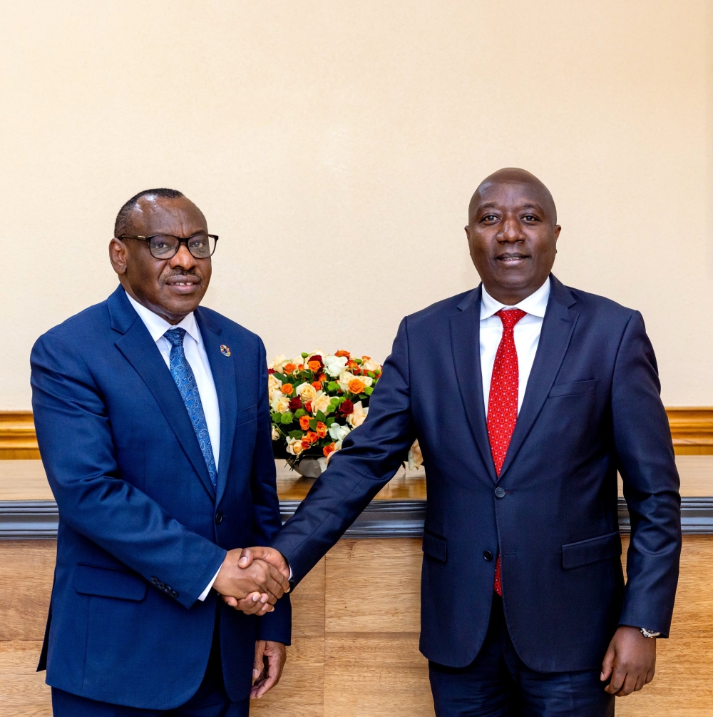 Prime Minister Edouard Ngirente meets with the United Nations Economic Commission for Africa  Executive Secretary Amb Claver Gatete in Kigali on Monday, June 10. Courtesy