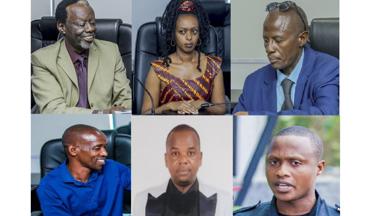 The six hopefuls who did not meet the requirements are (L-R) Jean Mbanda, Diane Nshimyimana Rwigara, Fred Sekikubo Barafinda,  Herman Manirareba,Innocent Hakizimana  and Thomas Habimana. Courtesy