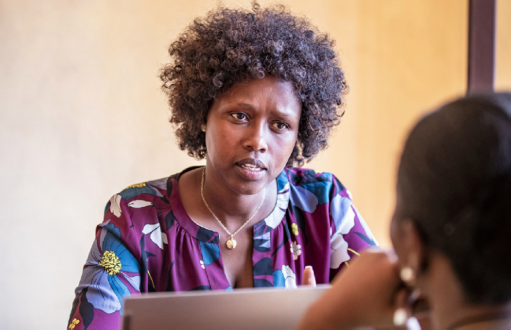 Safi Mukundwa, the sole survivor of the 1994 Genocide against the Tutsi in her family during the interview. Mukundwa started the “Safi Life Organisation Centre” in Kigali in 2017, to empower teen mothers, in sewing skills and entrepreneurship mentorship. Photo: Emmanuel Dushimimana.