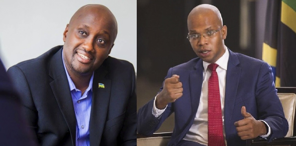 Rwanda&#039;s newly appointed Minister of Foreign Affairs and International Cooperation, Olivier Nduhungirehe and his Tanzanian counterpart January Makamba. Courtesy