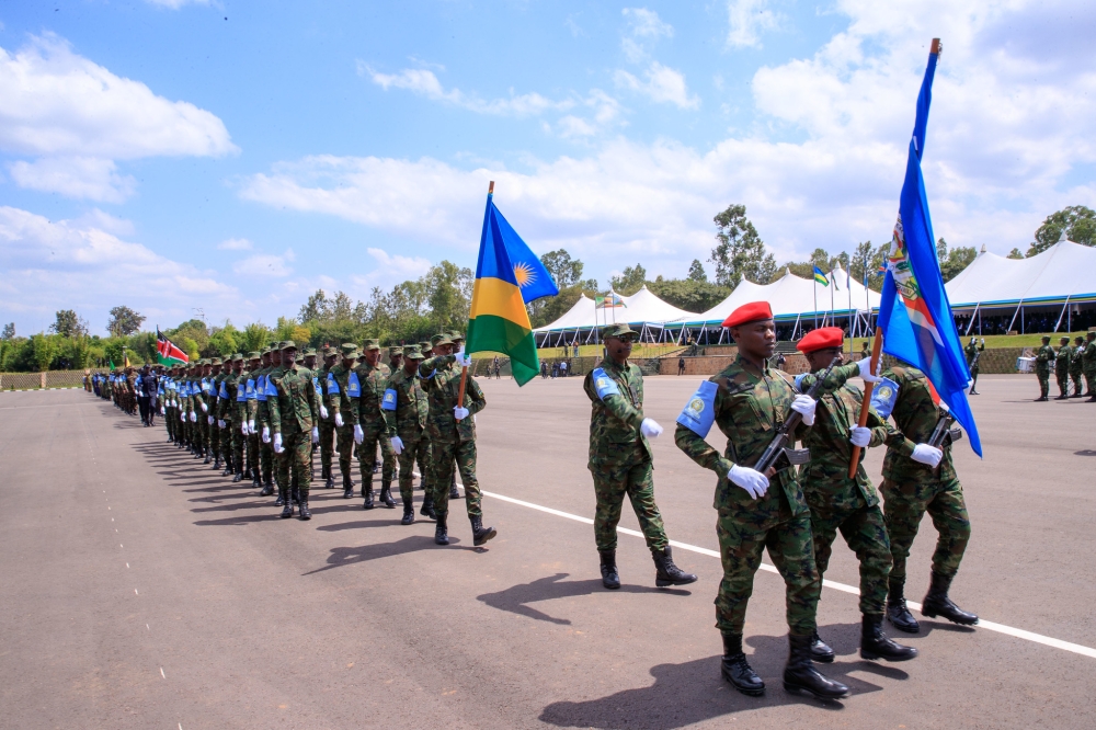  Officers during a parade at the official opening of the 13th edition of the East African Community (EAC) Armed Forces Field Training Exercise (FTX), also known as Ushirikiano Imara, at Gako Military Academy in Bugesera District, on Thursday, June 13.