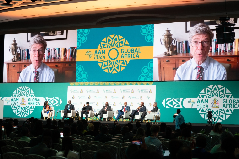 Jeffery Sachs, Senior Lecturer in Economics at the International Institute of Social Studies (ISS) of the Erasmus University of Rotterdam, delivers virtual remarks during a panel discussion at the Afreximbank meetings.