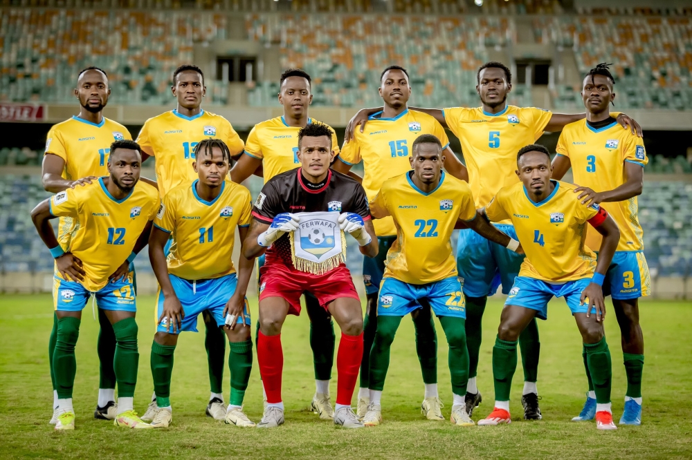 Amavubi players line up before the game as Rwanda beat Lesotho 1-0 in Durban on June 11