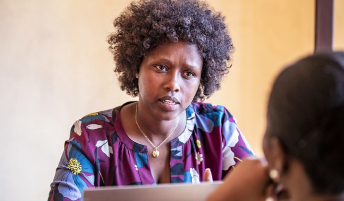 Safi Mukundwa, the sole survivor of the 1994 Genocide against the Tutsi in her family during the interview. Mukundwa started the “Safi Life Organisation Centre” in Kigali in 2017, to empower teen mothers, in sewing skills and entrepreneurship mentorship. Photo: Emmanuel Dushimimana.