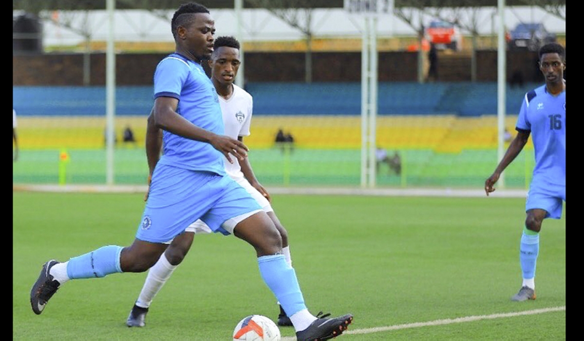 Police FC attacking midfielder Muhadjili Hakizimana with the ball.