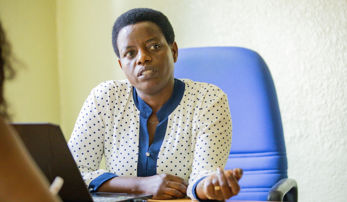 Celine Uwimana, one of the only two women who graduated from University of Rwanda in a class of hundred men in 2000, during interview. Emmanuel Dushimimana