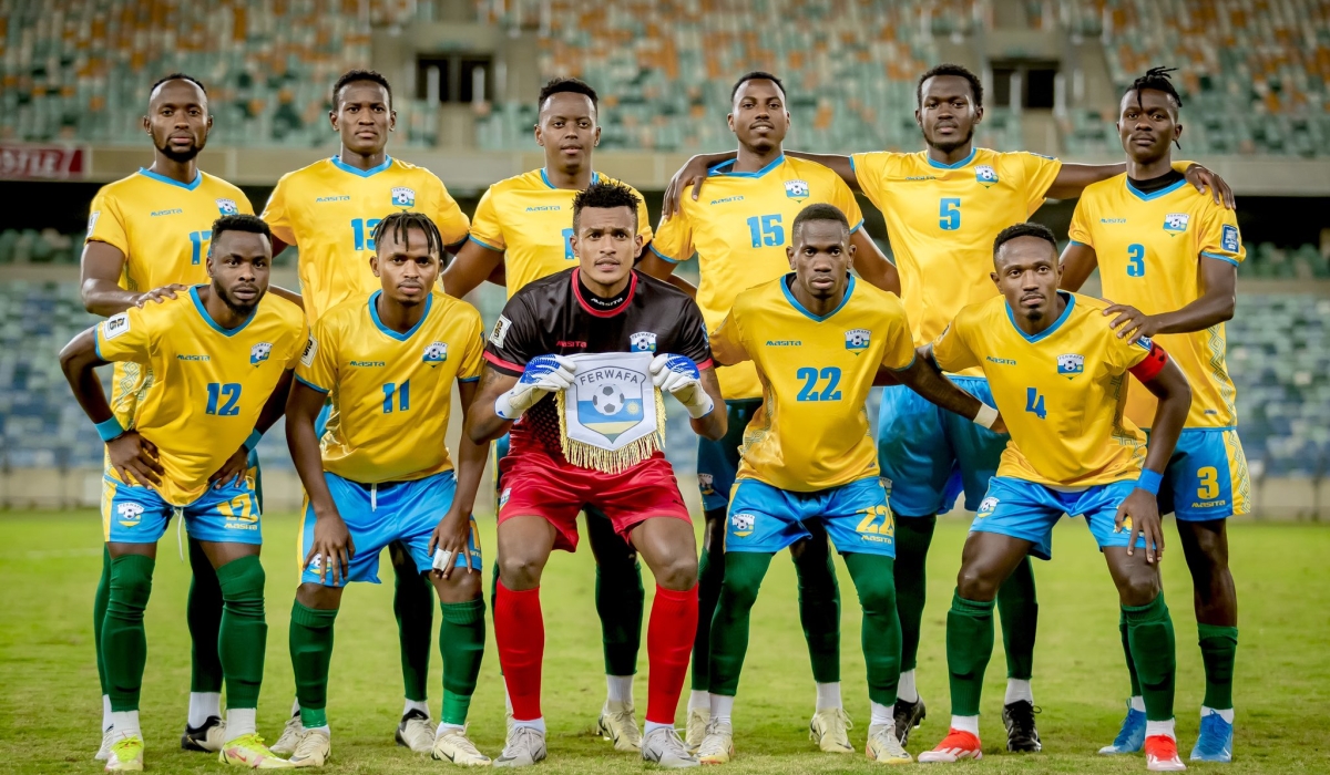 Amavubi players line up before the game as Rwanda beat Lesotho 1-0 in Durban on June 11