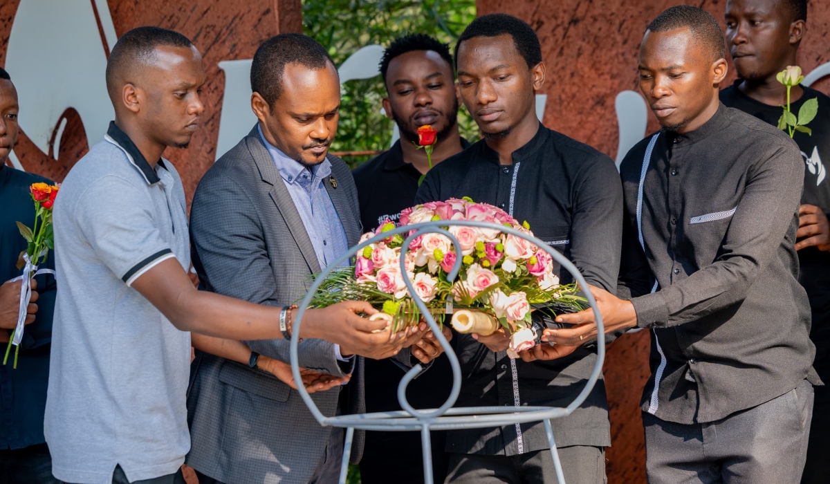 Social media influencers lay wreaths in honour of victims of the Genocide during a visit to the Kigali Genocide Memorial on Sunday, June 16. Courtesy