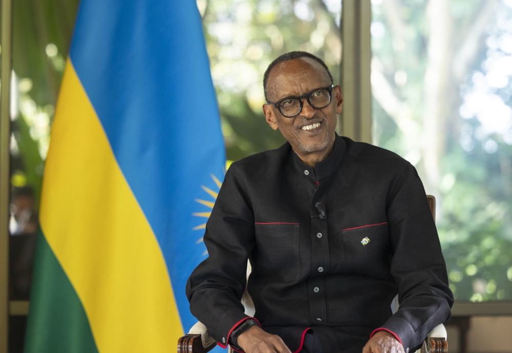 President Paul Kagame speaks to journalists during an interview on the national broadcaster RBA aired on Monday, June 17.
While commenting on what he aspires to do if re-elected to the office, Kagame insisted that people who want to move fast
and reach far will always challenge themselves to do more. Photo: Village Urugwiro.