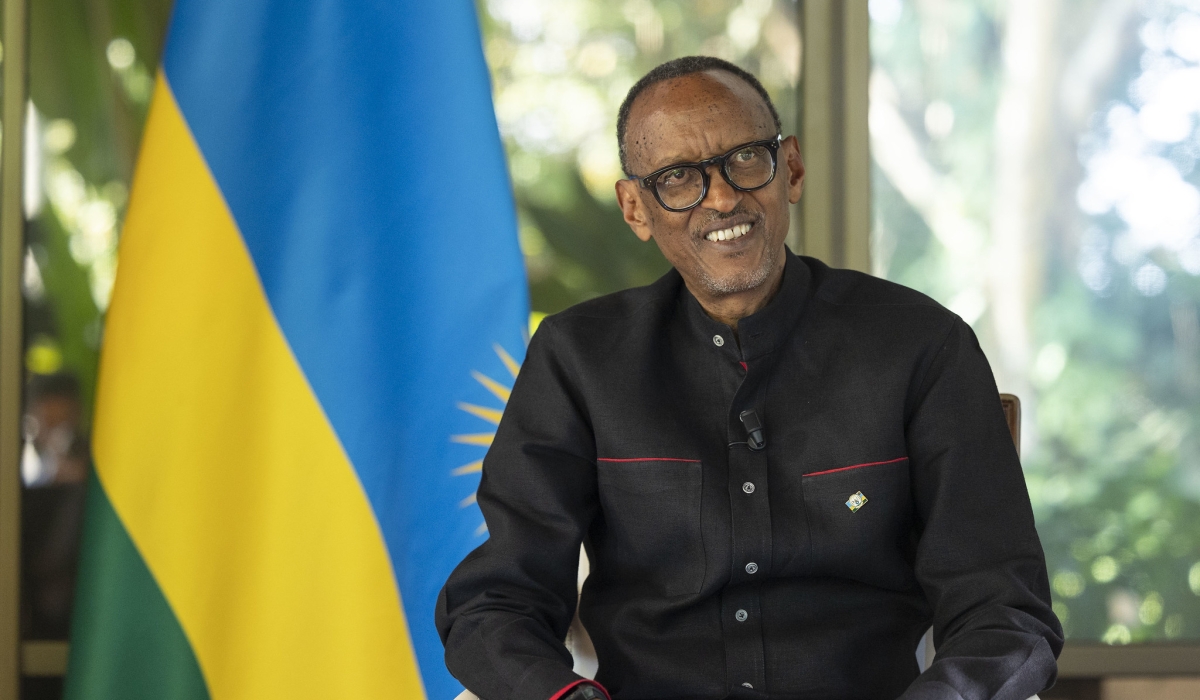 President Paul Kagame speaks to journalists during an interview on the national broadcaster RBA aired on Monday, June 17.
While commenting on what he aspires to do if re-elected to the office, Kagame insisted that people who want to move fast
and reach far will always challenge themselves to do more. Photo: Village Urugwiro.