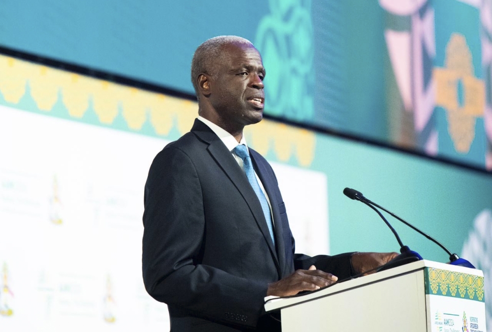The Central Bank of the Bahamas Governor, Derek Sean Rolle delivers remarks during the 3rd Afri-Caribbean Trade and Investment Forum on June 12. Courtesy
