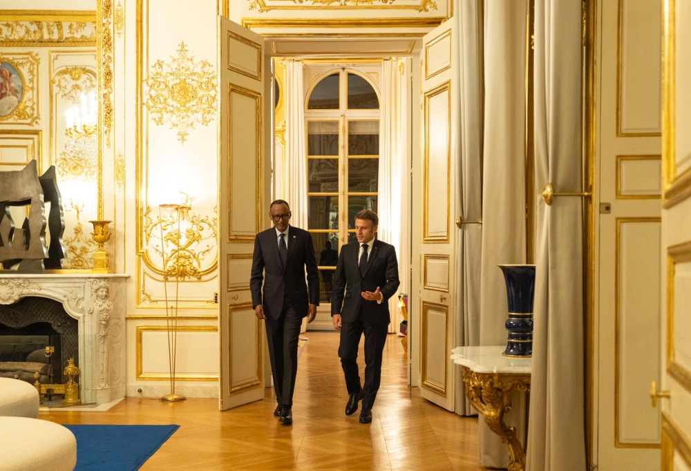 Presidents Kagame and Macro held talks at the Élysée Palace on Thursday. (Courtesy)