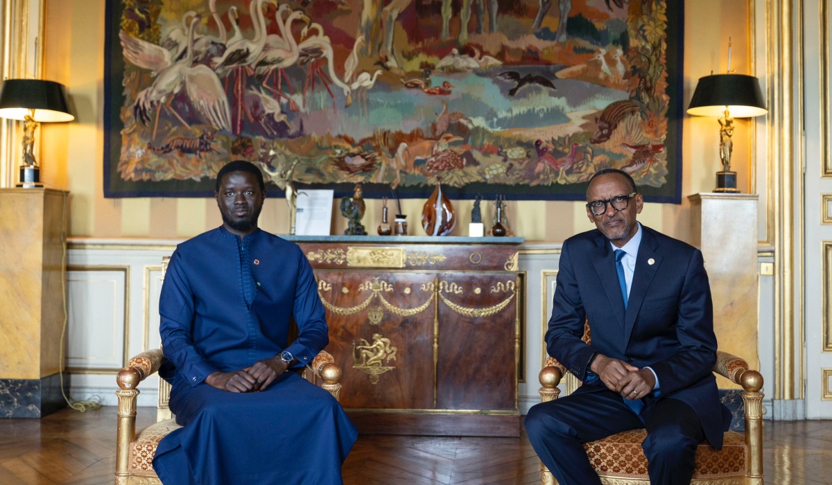 Kagame and Faye met in Paris on the sidelines of the Global Forum for Vaccine Sovereignty and Innovation on Thursday. (Courtesy)