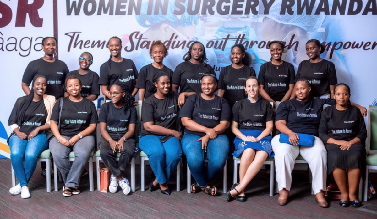 Women in Surgery Rwanda posing for a group picture after their first symposium organised in Kigali on June 21