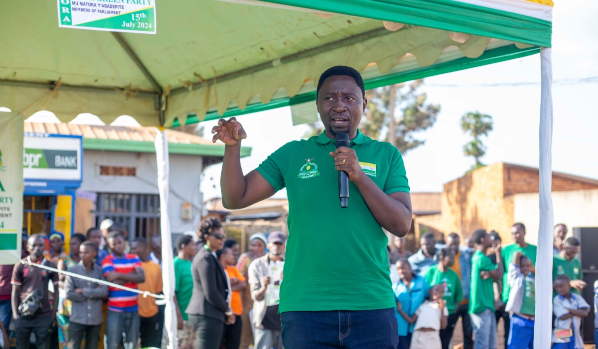 Frank Habineza, presented the Green party&#039;s agenda to the crowd, and pledged to remove the 30-day pre-trial detention if elected president