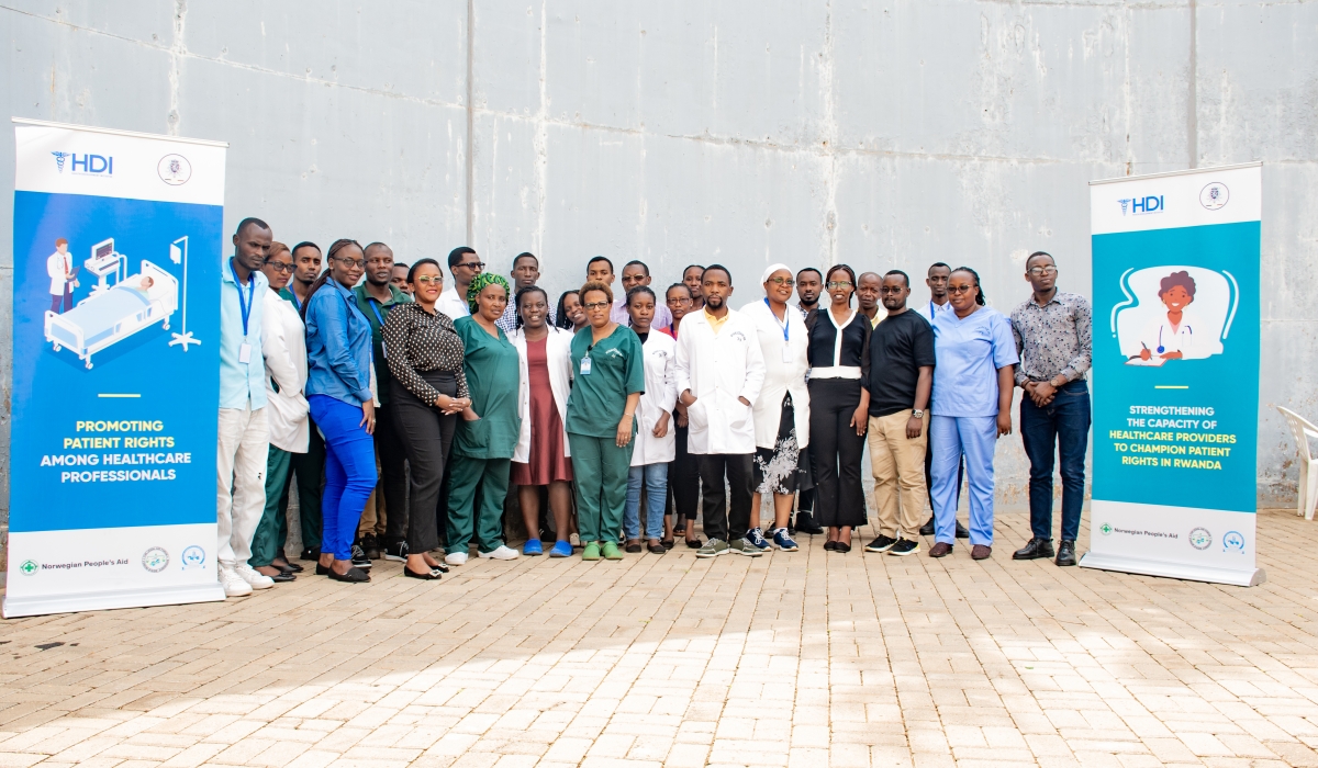 Some of the participants in the training on patient rights gather for a group photo at one of the hospitals.