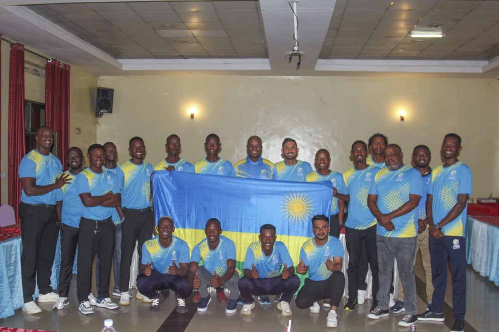 The Rwanda senior men&#039;s national cricket team pose for a group photo before departure to Nairobi for the Kenya Quadrangular Series-courtesy 