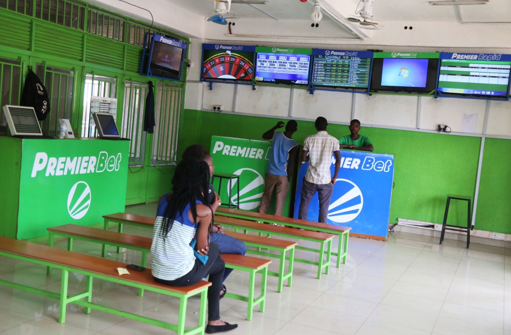 Gamblers at Premier betting station in Kigali in 2019. Photo by Craish Bahizi