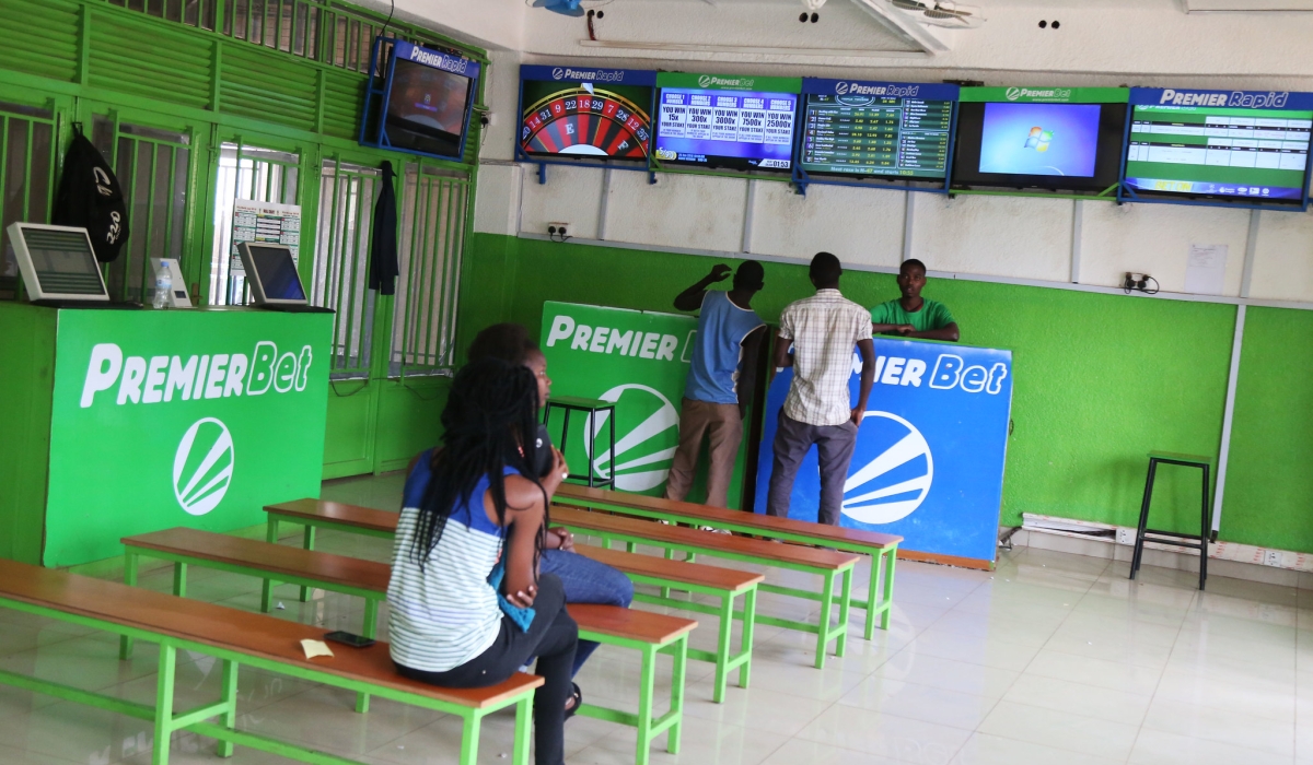 Gamblers at Premier betting station in Kigali in 2019. Photo by Craish Bahizi