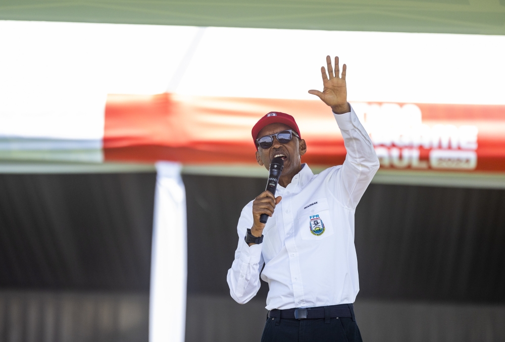 RPF-Inkotanyi presidential candidate Paul Kagame addresses thousands of RPF members at Rubengera in Karongi District, on Sunday June 30. All photos by Olivier Mugwiza