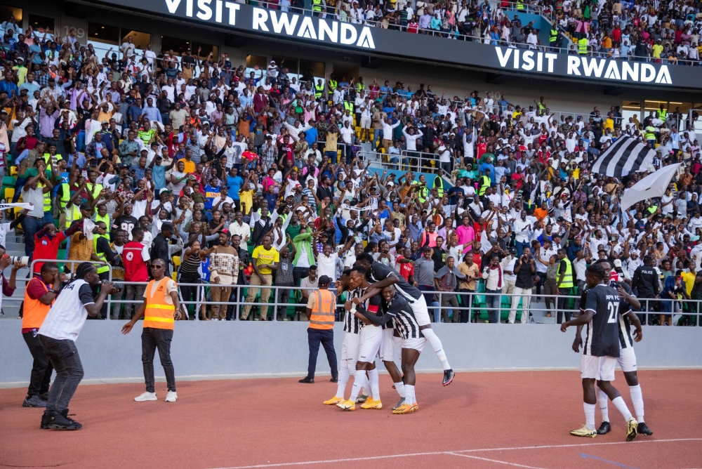 APR FC players celebrate the goal during  the inauguration of the stadium