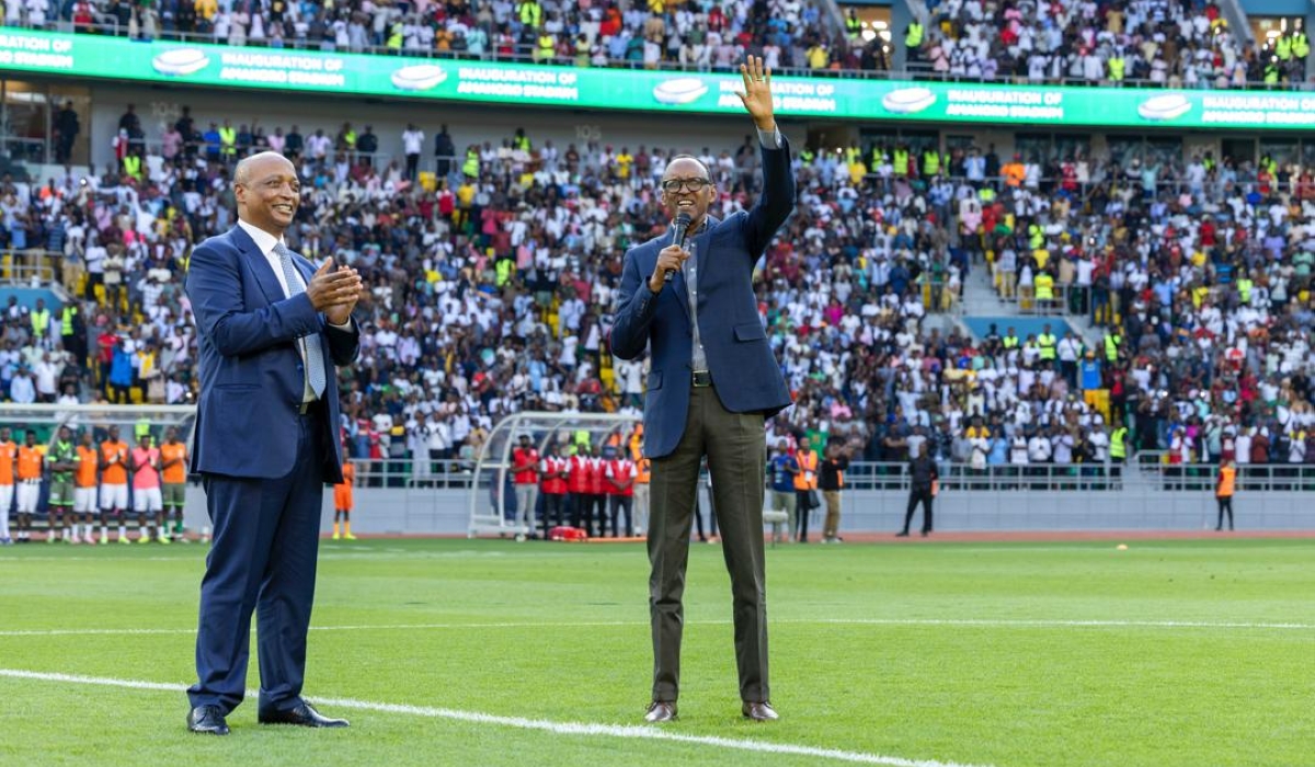 President Paul Kagame and CAF President Patrice Motsepe address thousands of football fans during the inauguration of  the newly revamped Amahoro Stadium on Monday, July 1. All photos by Olivier Mugwiza