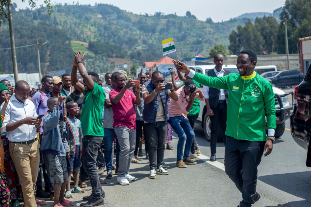 The Democratic Green Party of Rwanda chairperson Frank Habineza during the campaign in Nyabihu