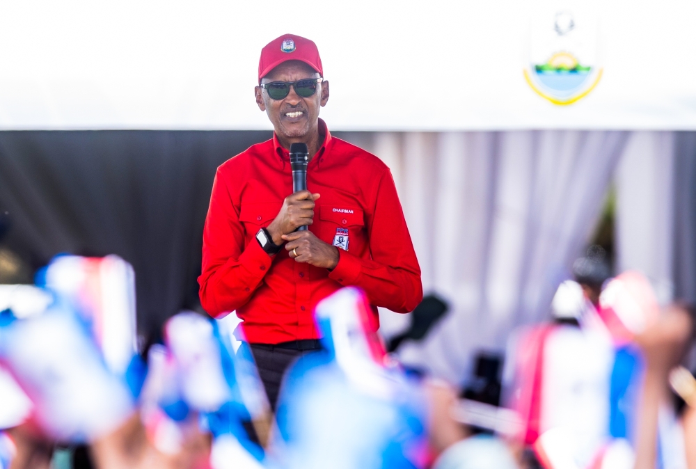 RPF Inkotanyi  candidate President Paul Kagame addresses thousands of residents during his campaign  in Kirehe District on Tuesday, July 2. Courtesy