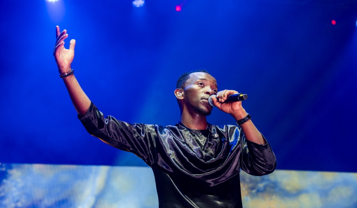 Gospel musician Chrsyo Ndasingwa performing during his album launch at BK Arena. He will now be performing at Rwanda Apostolic visit on July 4-File