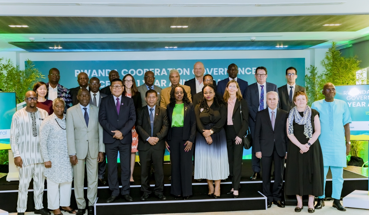 Delegates pose for a group photo at Rwanda Cooperation Governance centre’s one-year anniversary.