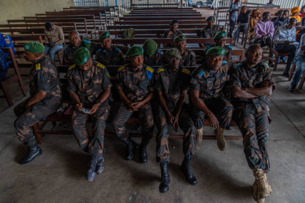 A military court in DR Congo on May 3, 2024 handed a death sentence to eight soldiers, including five officers, for desertion and cowardice when fighting M23 rebels. (Photo by Glody MURHABAZI / AFP) (Photo by GLODY MURHABAZI/AFP via Getty Images)